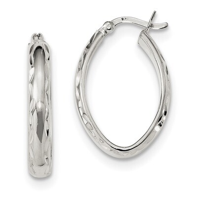 Diamond-cut Edge Oval Hoop Earrings Sterling Silver Polished QE13238, MPN: QE13238, 191101233562