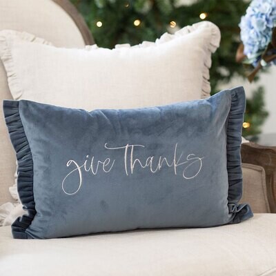 Crown Give Thanks Velvet Decor Pillow French Blue DP880
