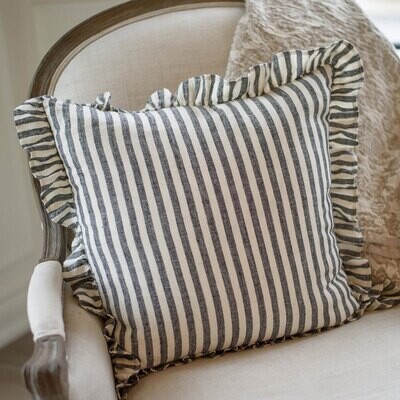 Crown Black Stripe Linen Throw Pillow PC720F