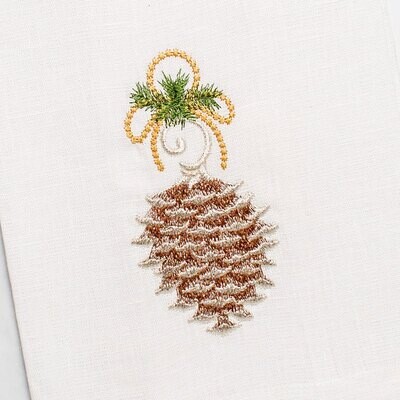Crown Pinecone Ornament Large Napkin White Set of 8 NLG164