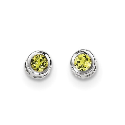 4mm Bezel August/Peridot Post Earrings 14k white Gold XBE248, MPN: XBE248, 883957045375