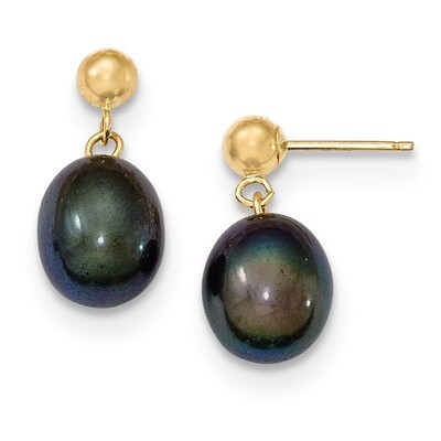 8-9mm Black Cultured Pearl Dangle Earrings 14k Gold XF349E, MPN: XF349E, 883957493251