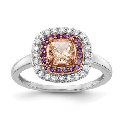 Morganite/Amethyst/Diamond Cushion Shape Ring 14k White &amp; Rose Gold RM3559E-MGAM-WRAA, MPN: RM3559E…