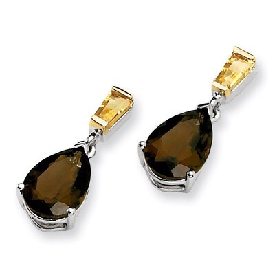 Smoky Quartz and Citrine Earrings Sterling Silver &amp; 14K Gold QE6074, MPN: QE6074, 685146725798