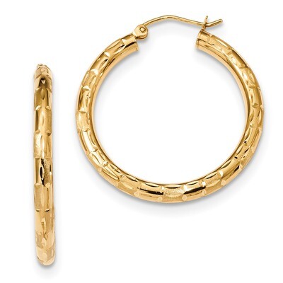 14k Polished Satin &amp; Diamond -cut Hoop Earrings 14k Gold Polished TF1012, MPN: TF1012, 191101058844