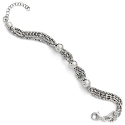 Leslie&#39;s Polished 4 Strand Beaded Bracelet with 1 Inch Extension 7.5 Inch - Sterling Silver HB-QLF1…