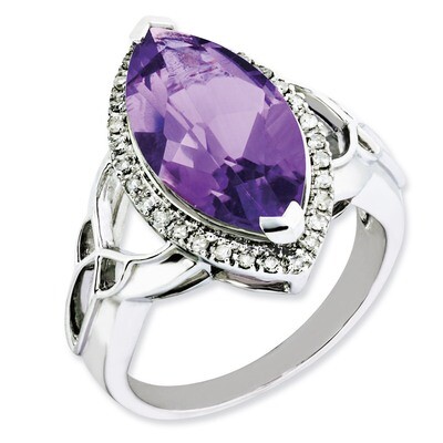 Amethyst &amp; Diamond Ring Sterling Silver QR3056AM, MPN: QR3056AM, 883957158266