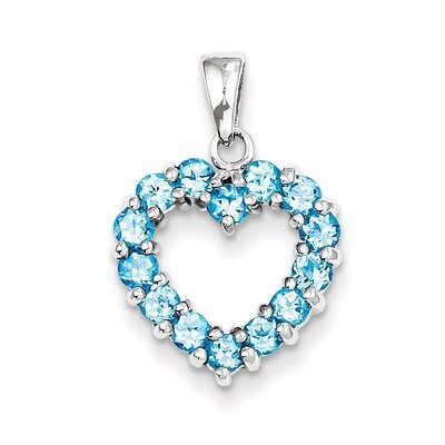 Light Swiss Blue Topaz Heart Pendant Sterling Silver Rhodium QDX515, MPN: QDX515, 883957496184
