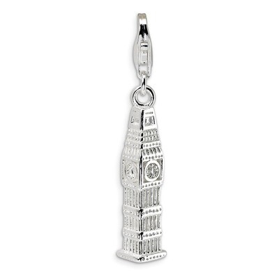 3-D Polished Clock Tower Charm Sterling Silver QCC444 by Amore La Vita, MPN: QCC444, 883957334011