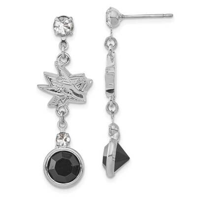 NHL San Jose Sharks Silver-tone Black &amp; Clear Crystal Post Dangle Earrings SHA065ER-CR