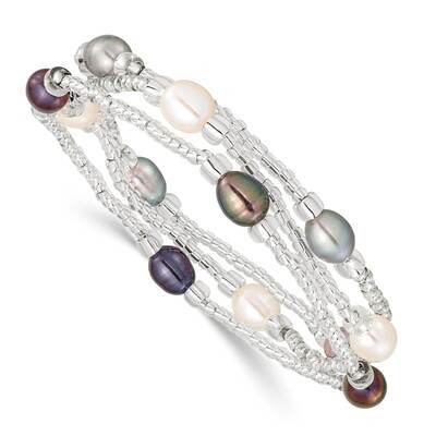 6-8mm White/Bk/Grey Rice Cultured Freshwater Pearl &amp; Glass Bead Stretch 3-Bracelet Set QH5631, MPN:…