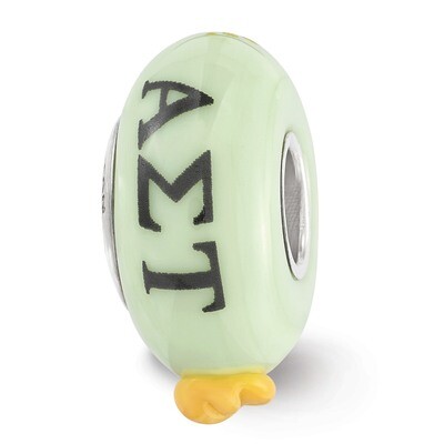Hand Painted Alpha Sigma Tau Fenton Glass Bead Sterling Silver QRS3669