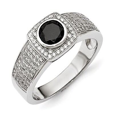 Black Spinel Men&#39;S Ring Sterling Silver CZ QMP1469-10, MPN: QMP1469, 191101075797