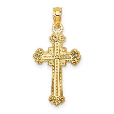 Leaves On Edges Cross Charm 14k Gold Textured K8556, MPN: K8556, 637218083558