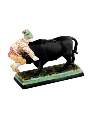 Bordallo Pinheiro Pinheiro Arte Bordallo Pinheiro Toothpick Dispenser Bull with Forcado Decorated 6…