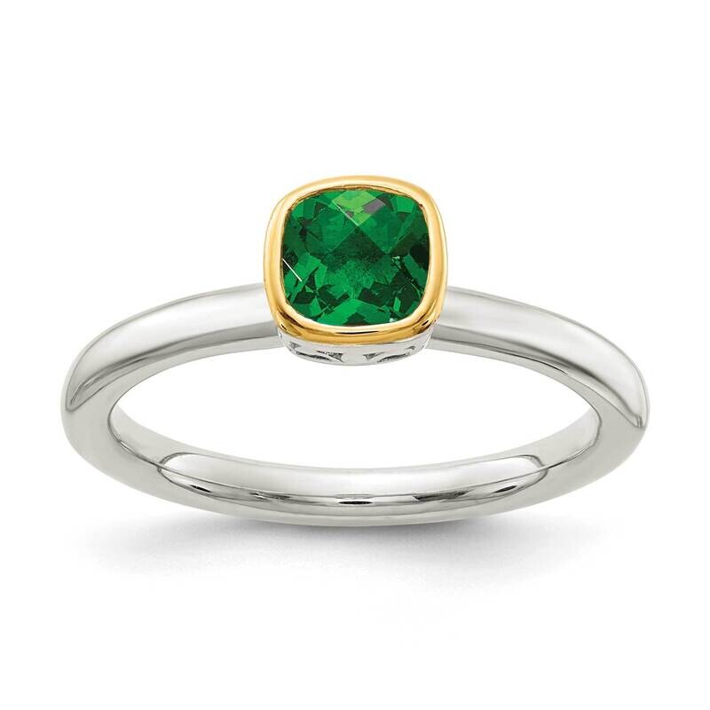 Created Emerald Ring Sterling Silver with 14k Gold Accent QTC1740
