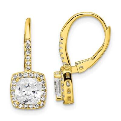 Polished Princess Cut CZ Diamond Leverback Earrings Sterling Silver Gold-Tone QE16248, MPN: QE16248…