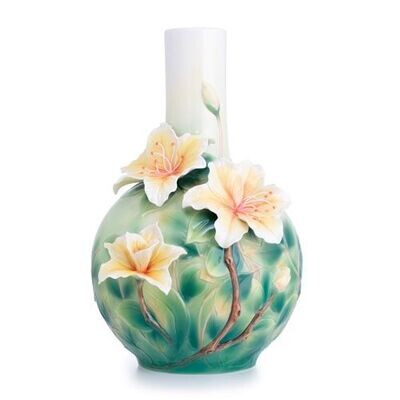 Franz Porcelain Yellow Azalea Design Sculptured Porcelain Large Vase FZ02729, MPN: FZ02729,