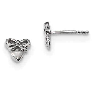Heart with Bow Post Earrings Sterling Silver Rhodium-plated Polished QE13394, MPN: QE13394, 1911012…