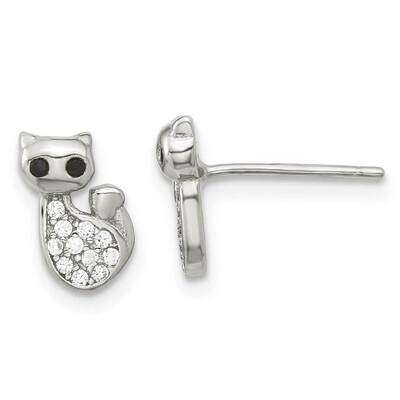 CZ Diamond Cat Post Earrings Sterling Silver Rhodium-Plated QE16499, MPN: QE16499, 196904166833