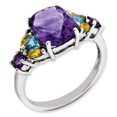 Amethyst, Blue Topaz &amp; Citrine Ring Sterling Silver QR3207AM, MPN: QR3207AM, 883957404424