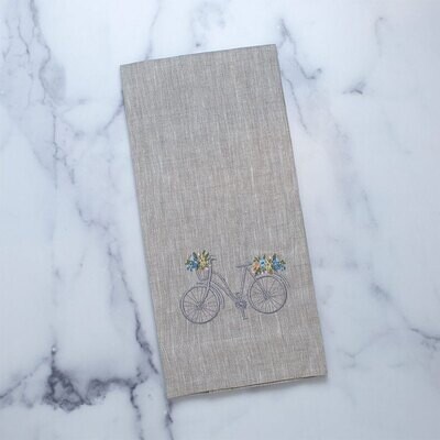 Crown Bicycle with Flowers Linen Towel Flax Set of 4 T2011