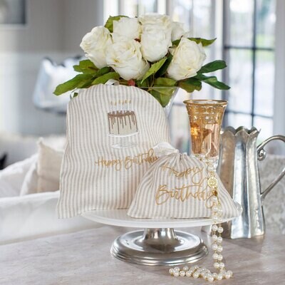 Crown Happy Birthday Cake Linen Gift Bag Silver Gold Set of 4 GBS717