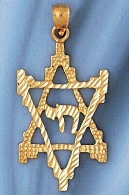 Dazzlers Jewelry Star of David with Chai Pendant Necklace Charm Bracelet in Yellow, White or Rose G…
