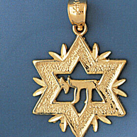 Dazzlers Jewelry Star of David with Chai Pendant Necklace Charm Bracelet in Yellow, White or Rose G…
