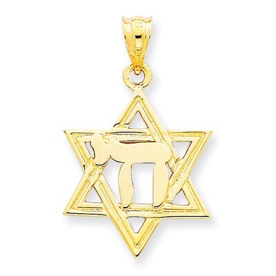 Polish Chai in Star of David Charm 14k Gold Solid D893, MPN: D893, 883957243399