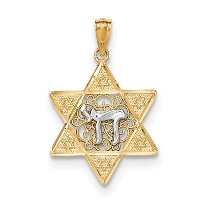 Polished Star of David with Chai Pendant 14k Two-Tone Gold K5707, MPN: K5707, 886774618975