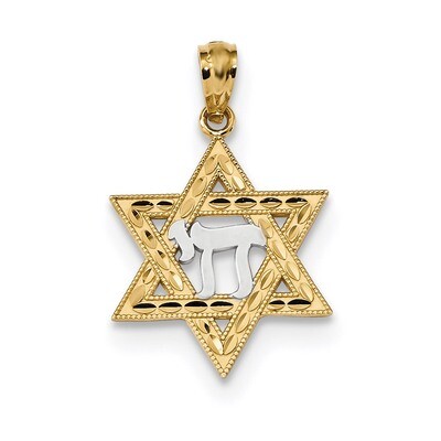 Star of David with Chai Pendant 14k Gold &amp; Rhodium K6373, MPN: K6373, 883957846064