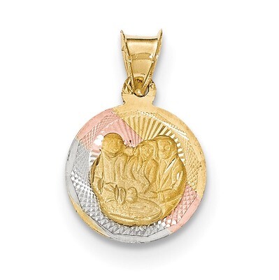 Polished and Diamond -cut Baptism Circle Pendant 14k Gold &amp; Rhodium K5674, MPN: K5674, 191101365942