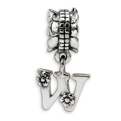 Letter W Dangle Bead - Sterling Silver QRS1400W, MPN: QRS1400W, 883957304366