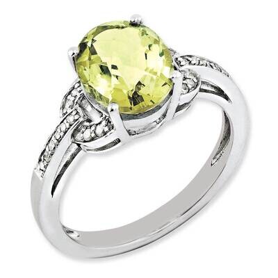 Diamond &amp; Oval Lemon Quartz Ring Sterling Silver Rhodium-plated QR3044LQ-7, MPN: QR3044LQ-7, 883957…