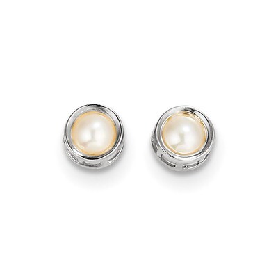 5mm Bezel Fresh Water Cultured Pearl Stud Earrings 14k white Gold XBE258, MPN: XBE258, 191101433511
