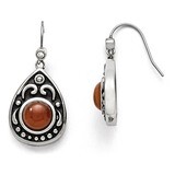 Polished Antiqued Red Agate Synthetic Diamond Dangle Earrings - Stainless Steel SRE770 by Chisel, M…