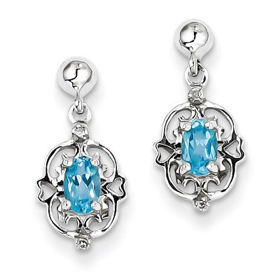 Pear Swiss Blue Topaz &amp; Diamond Post Earrings Sterling Silver QDX560, MPN: QDX560, 883957479736