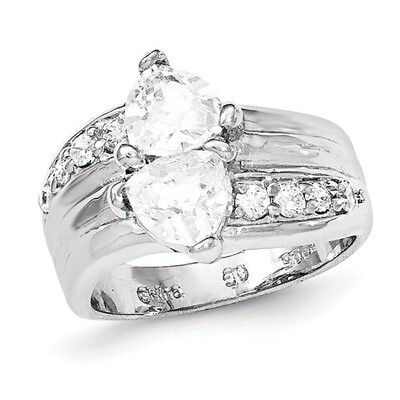 Polished Rhodium Plating CZ Ring Sterling Silver QR6243-6