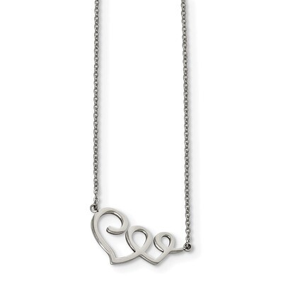 Hearts Necklace Stainless Steel Polished SRN1867-17.5 by Chisel, MPN: SRN1867-17.5, 191101646508