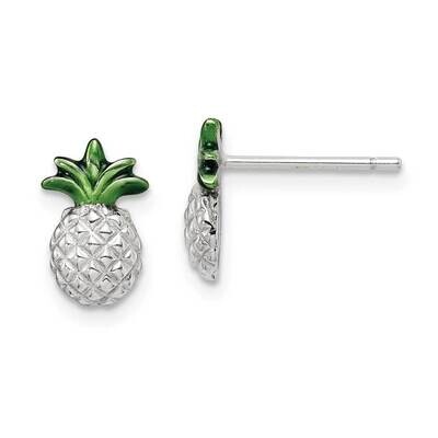 Pineapple with Green Enamel Post Earrings Sterling Silver QE15010, MPN: QE15010, 886774113036