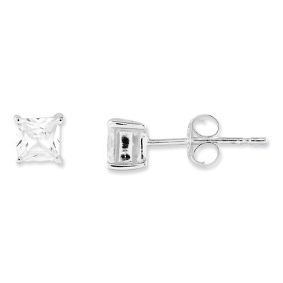 4mm Princess Basket Set Diamond Stud Earrings Sterling Silver QE3151, MPN: QE3151, 883957925424