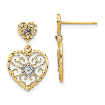Heart Beaded Filigree Dangle Earrings 14k Gold Rhodium TE936, MPN: TE936, 637218161645