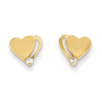 Synthetic Diamond Polished Heart Post Earrings - 14k Gold SE2315 by Madi K, MPN: SE2315, 8867749840…