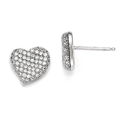 Heart Post Earrings Sterling Silver &amp; Cubic Zirconia Polished QMP106, MPN: QMP106, 883957009674