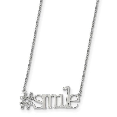 CZ Diamond Hashtag Smile Necklace 18 Inch Sterling Silver Rhodium-plated QG4398-18, MPN: QG4398-18,