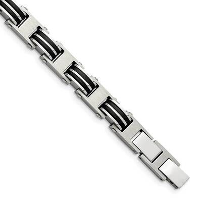 Polished with Black Rubber with .5 Inch Extender 7.75 Inch Bracelet Stainless Steel Brushed SRB2717…