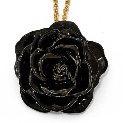 Lacquer Dipped Black Rose Necklace with Chain Gold-tone BF2762-18, MPN: BF2762, 812465020796
