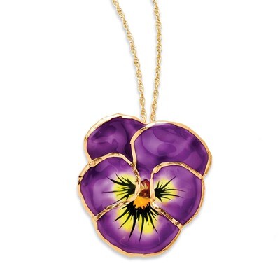 Lilac Pansy Necklace with Gold-tone Chain Lacquer Dipped BF2023-20, MPN: BF2023-20, 810391017392