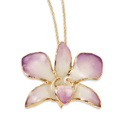 Lilac Dendrobium Orchid Necklace Lacquer Dipped Gold Trimmed BF2017-20, MPN: BF2017-20, 810391017514